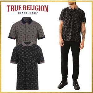 True Religion Men's Blue and Gray Polo Shirt Size: Large NWT